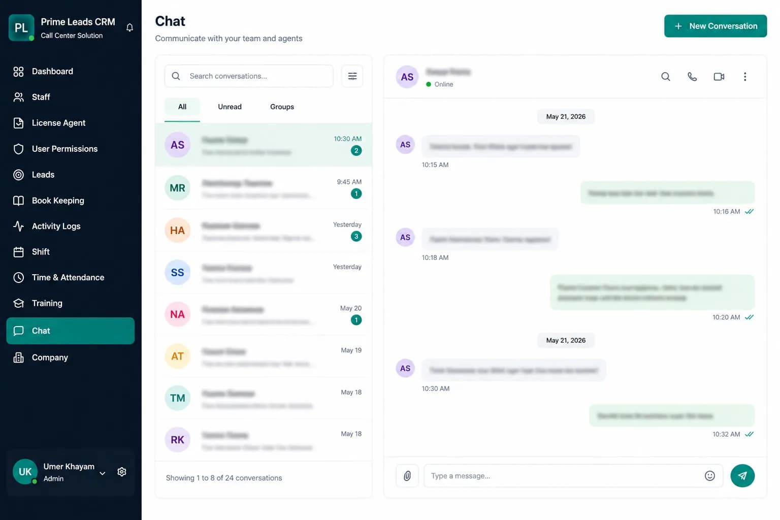 Prime Lead CRM chat module